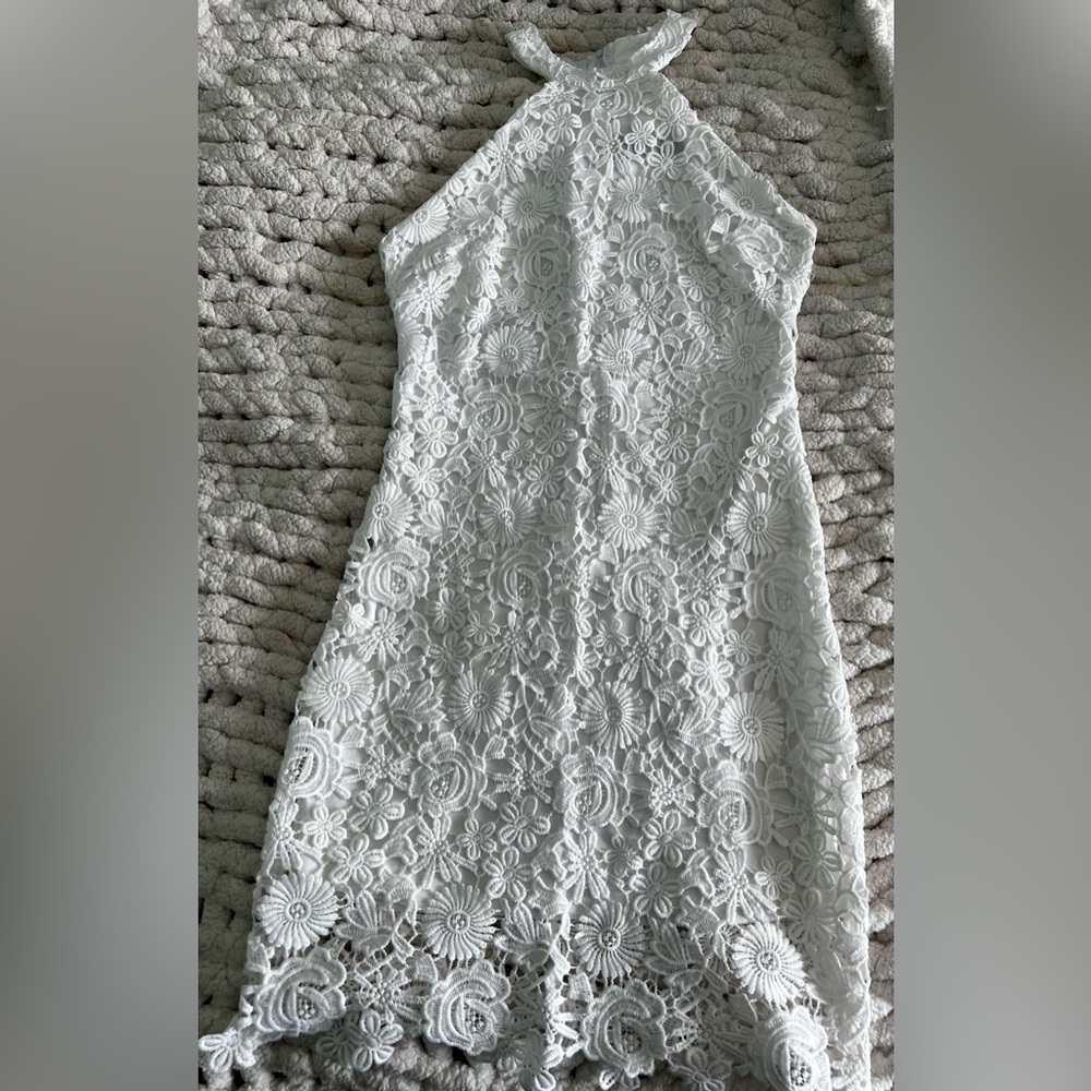 White lacy lined dress halterneck, size 1